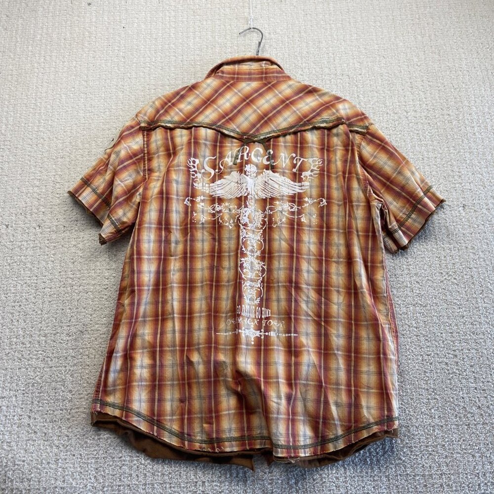 Y2K Sargent Pepper Grunge Plaid Button Down Shirt Goth Punk Skull Cross AOP XL